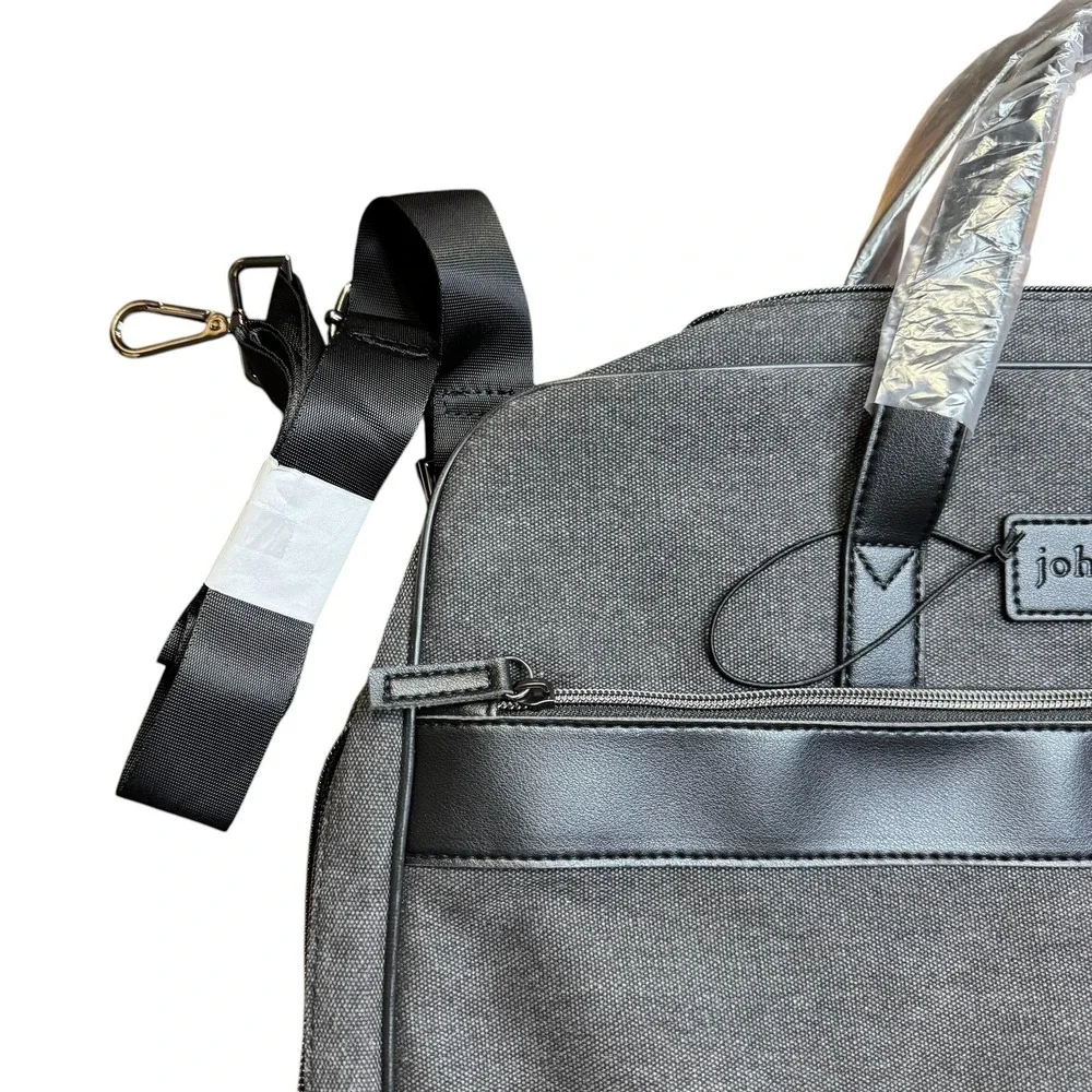 John Varvatos Gray 17in Laptop Bag Soft Case Mens Adjustable Shoulder Strap
